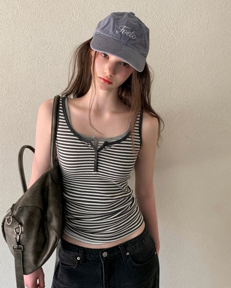 [ORIGINAL] Bat Henley neck Striped Layered Sleeveless