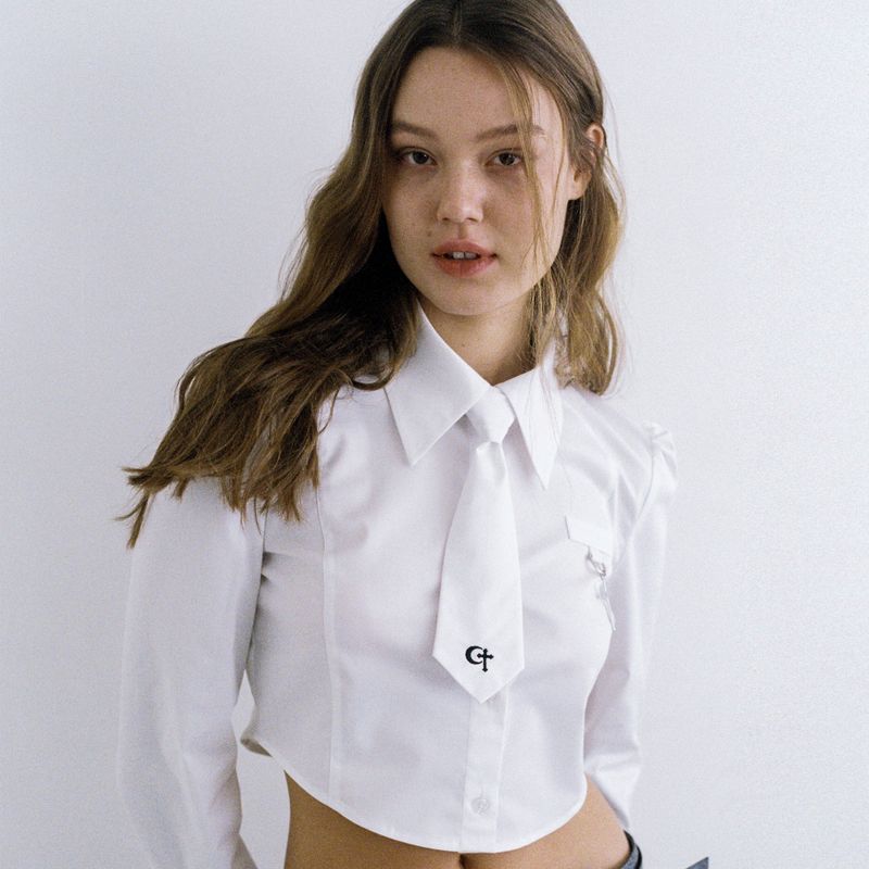 CLUT STUDIO（クラットスタジオ）の「0 1 necktie crop shirt - WHITE（Tops）」