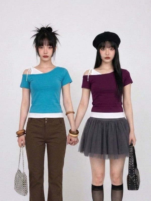 VIVIC（ビビク）の「DUAL-TONE ASYMMETRY TEE (4COLORS!)（Tops）」