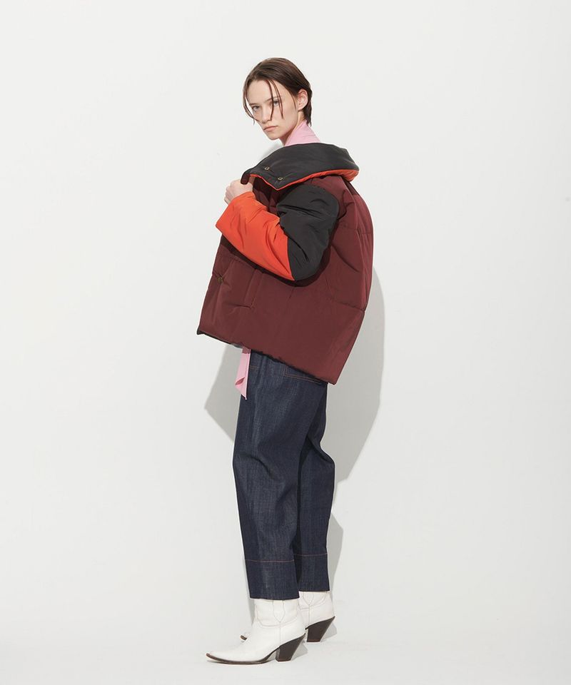OVERSIZED PADDING BLOCK  JUMPER _ BURGUNDY+ORANGE
