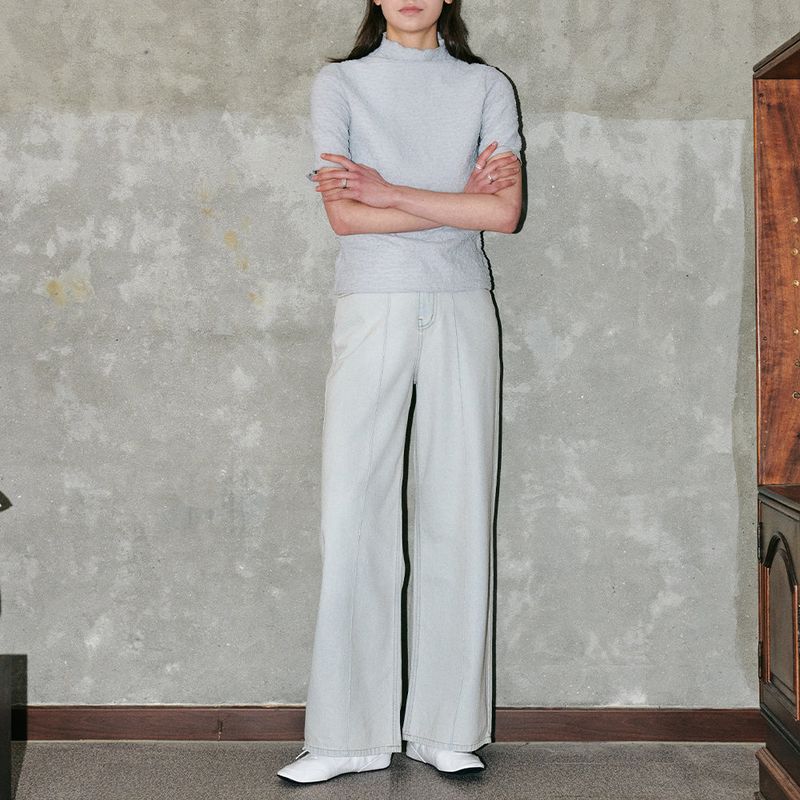 Pintuck Wide Denim Pants Grey
