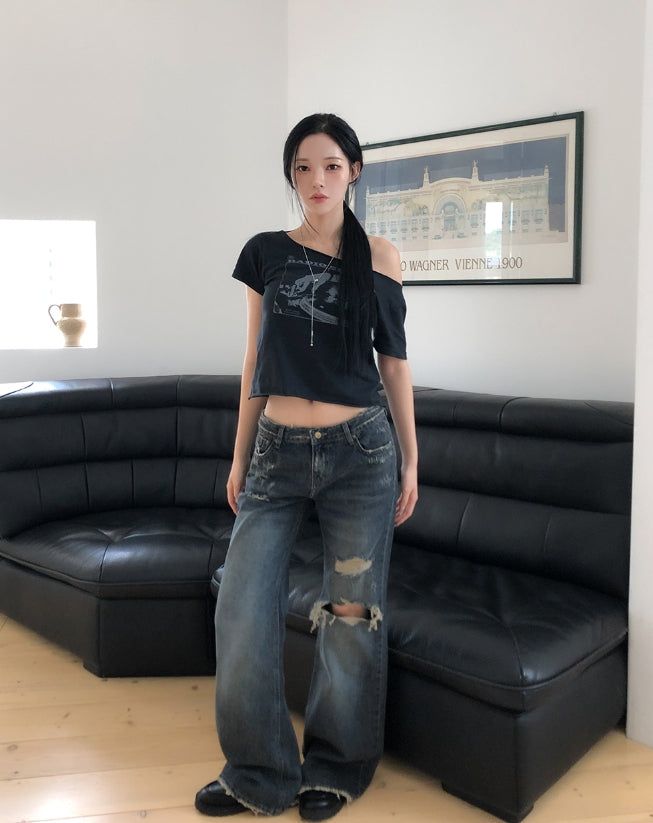Tiu Damaged Bootcut Denim Pants