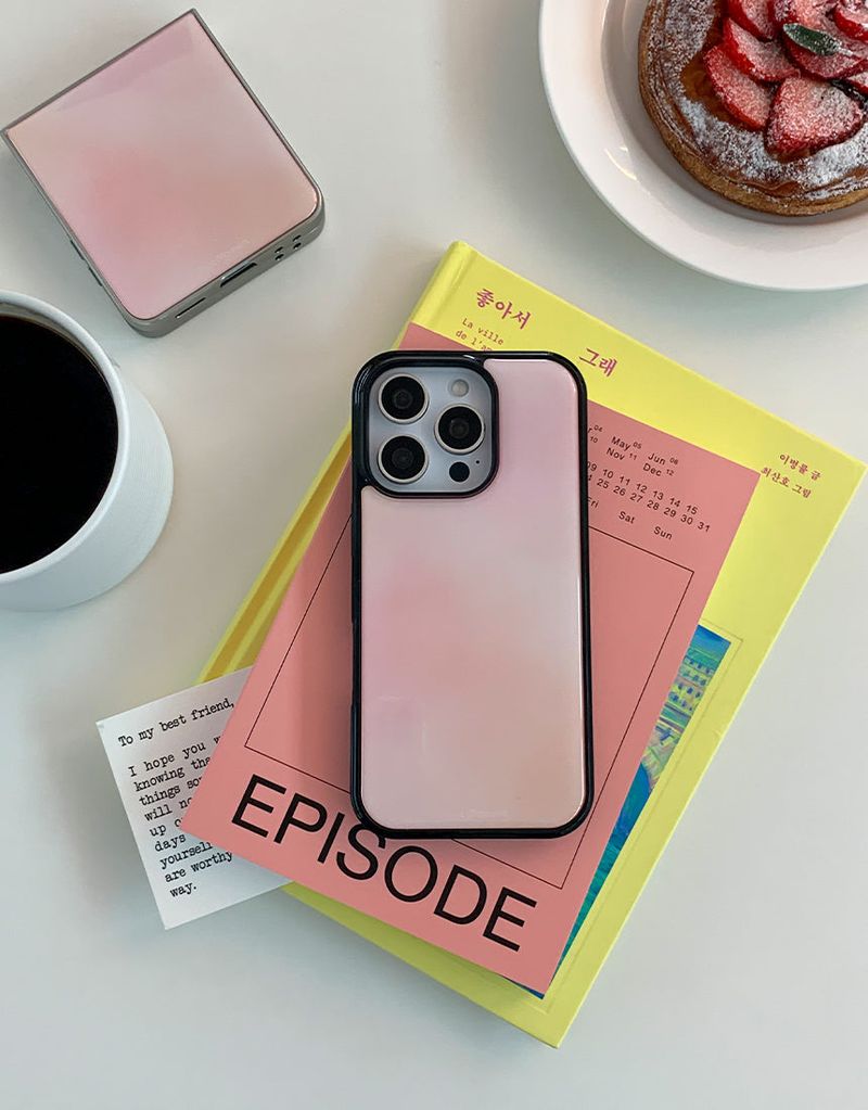 [MADE]ピーチピンク ブラックエポキシ バンパー iPhoneケース