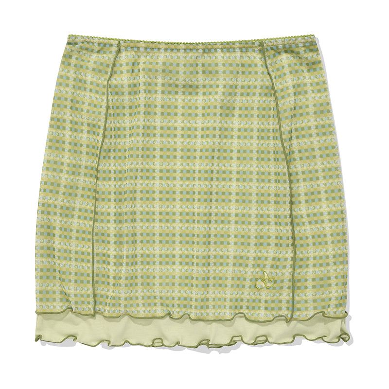 CHERRY PATTERN MESH MINI SKIRT [LIME]