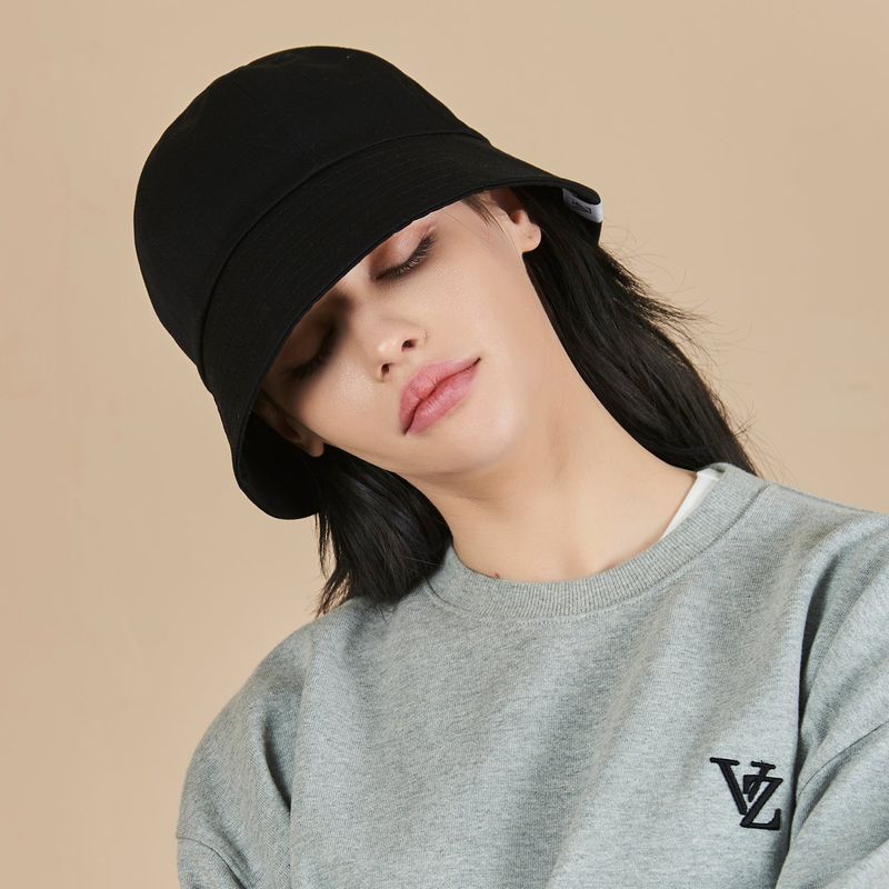 Monogram Label Round Bucket Hat Black