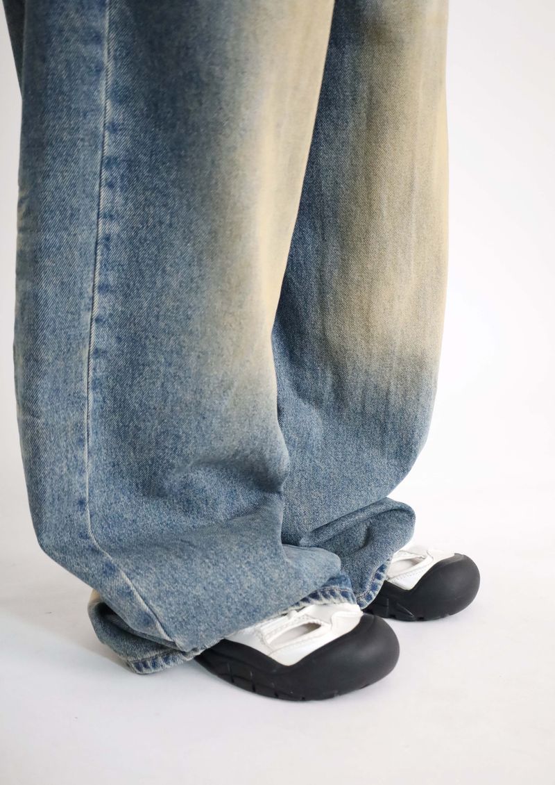 (UNISEX)Mud-Washed Wide Denim Pants