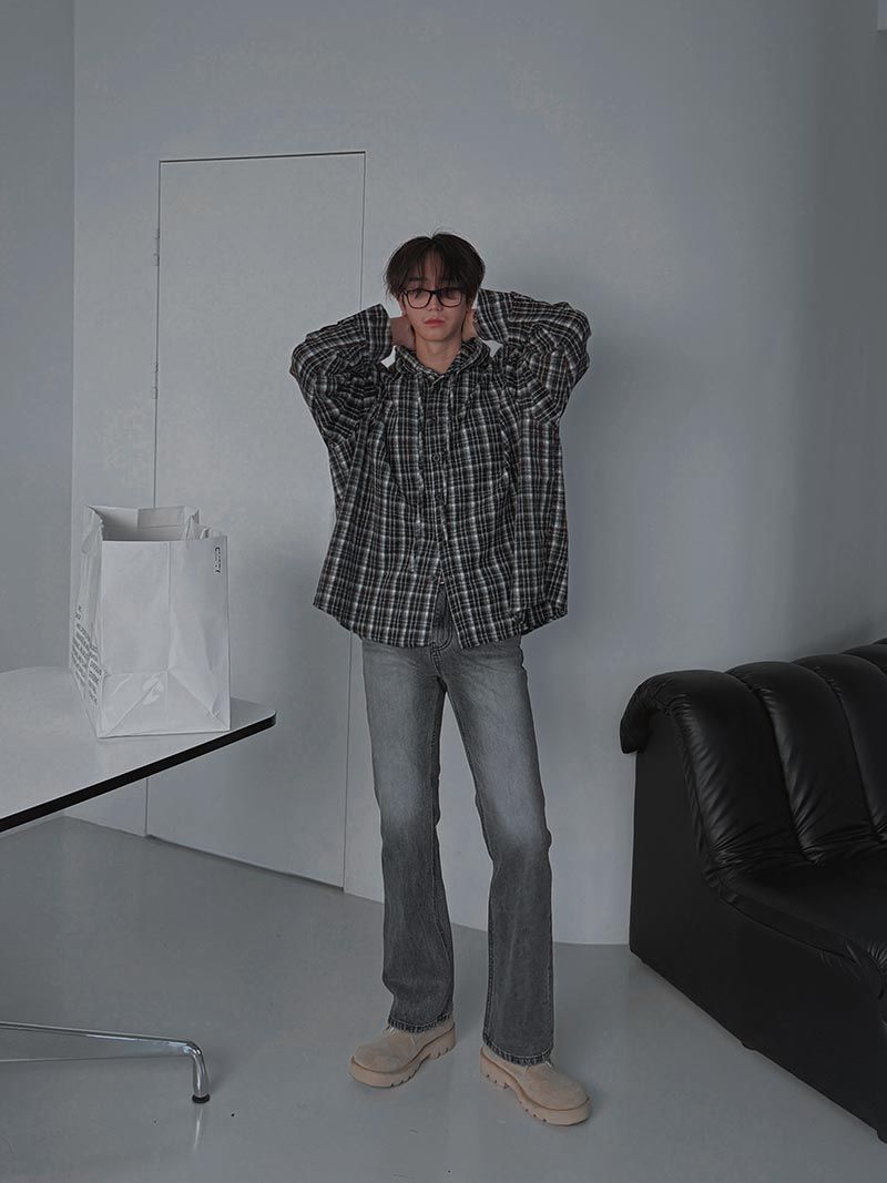 +5cm Grayish Stone Bootcut Denim Pants (336)