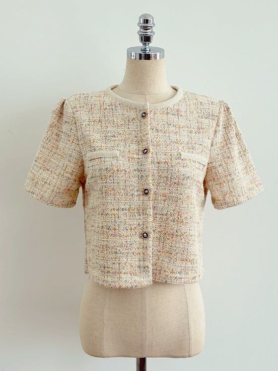 Vezn Color Matching Tweed Short Sleeve Jacket