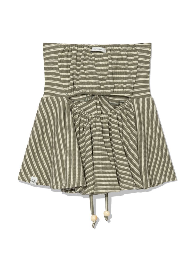 STRIPE SHIRRING FLARE TOP(KHAKI)