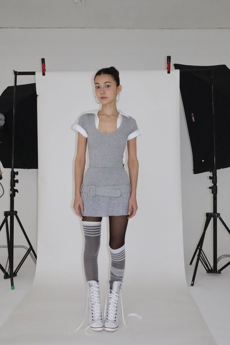STUDY WASIT BELT DRESS [GRAY]