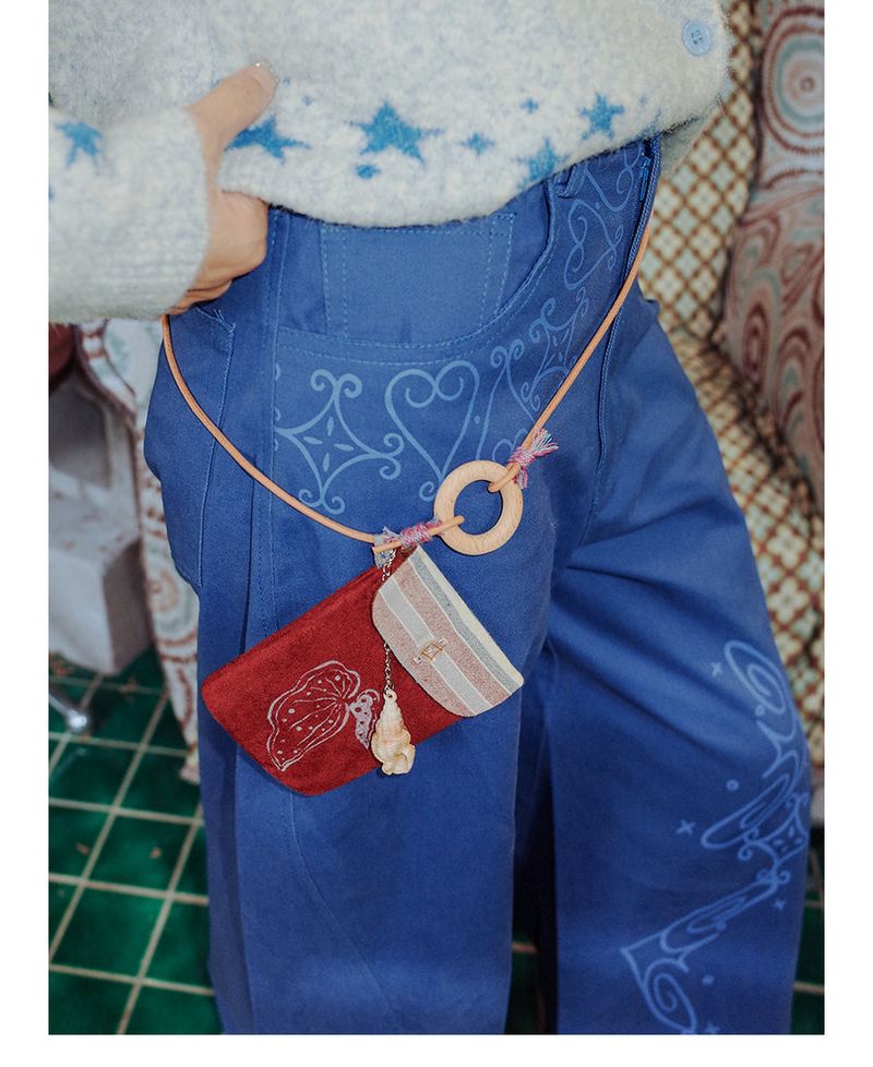 UnsocalNight2025 Original Literary Retro Autumn and Winter プリントブルーストレートマシェパンツ