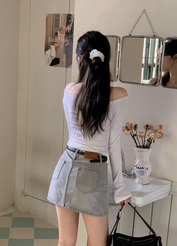 Light Washing Denim Mini Skirt (2color)
