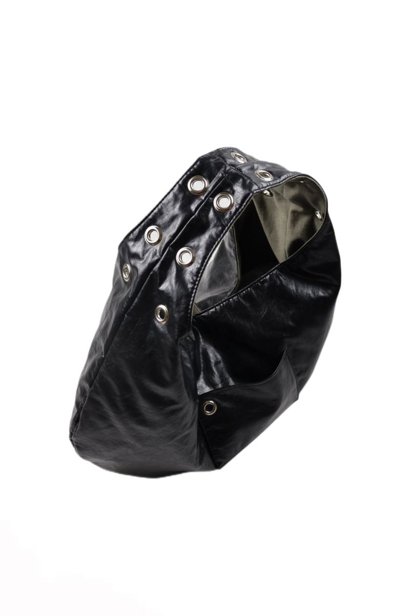 EYELET LEATHER BAG - BLACK