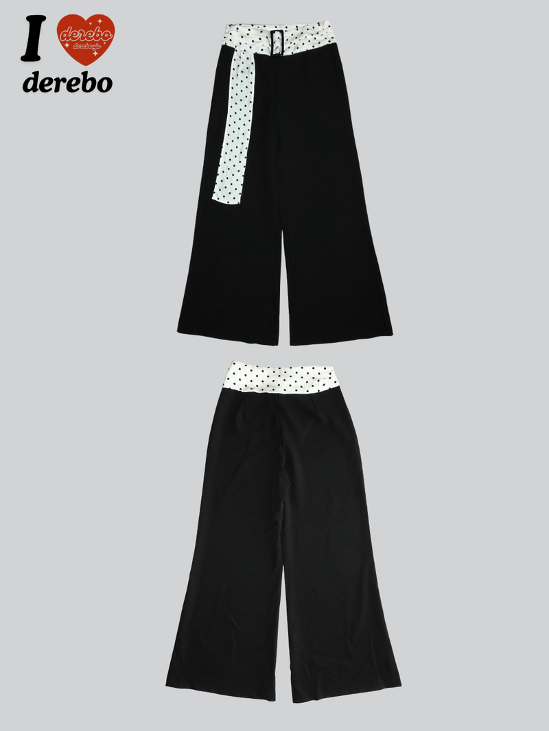 Dot Scarf Belt Long Slacks Pants