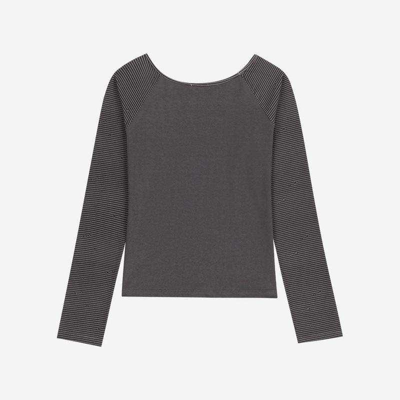 Stripe Raglan Long Sleeve / Light Black