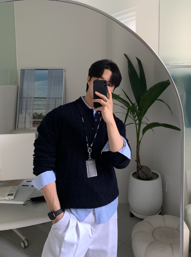 nade Cable Collar Button Standard Knit
