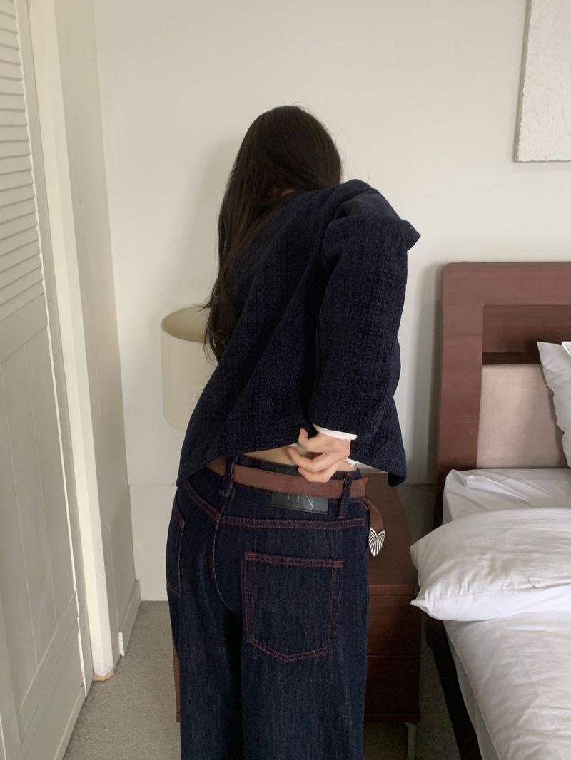 ペニーレッドステッチローワイドデニムパンツ