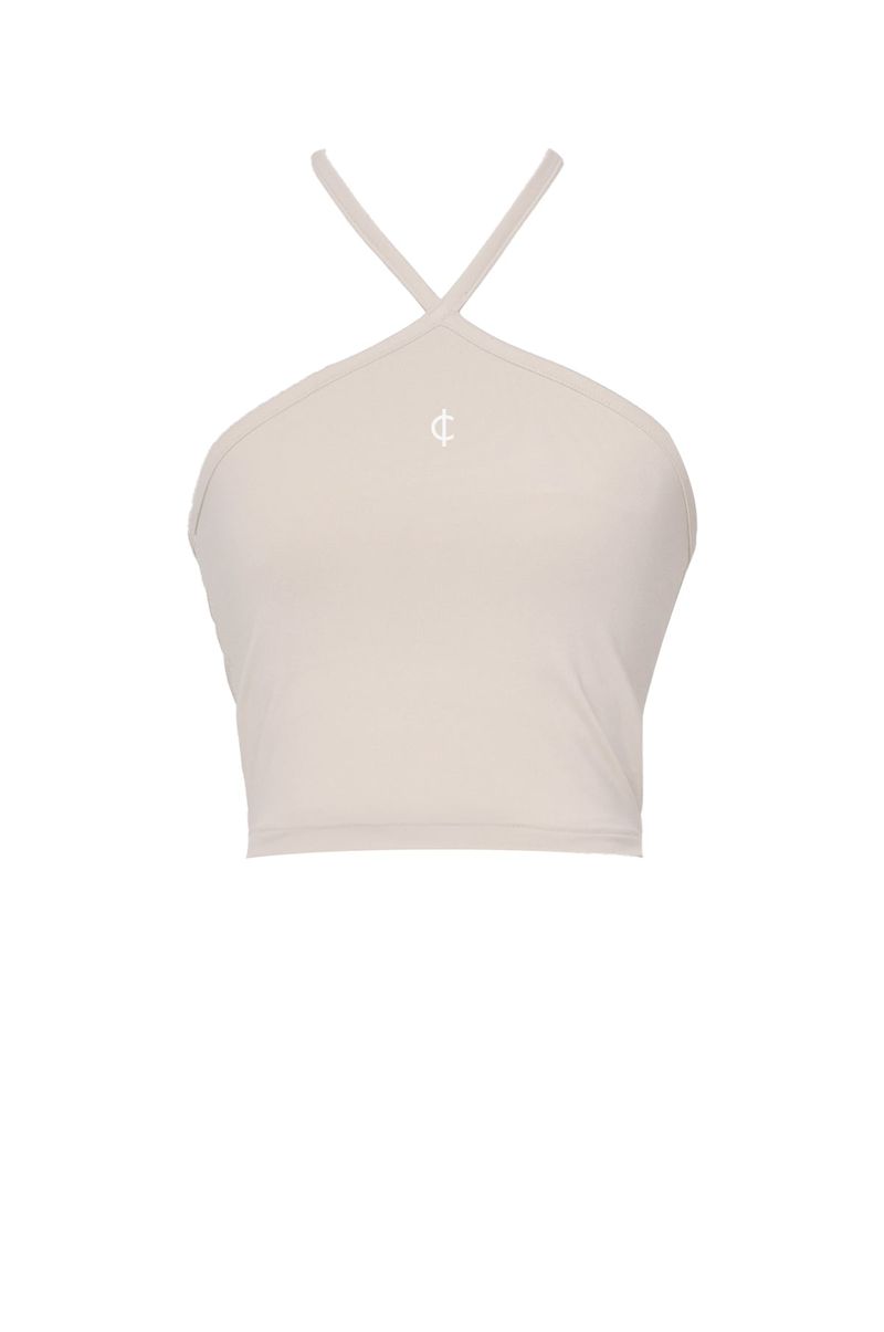 2-way halter span crop sleeveless top (beige)