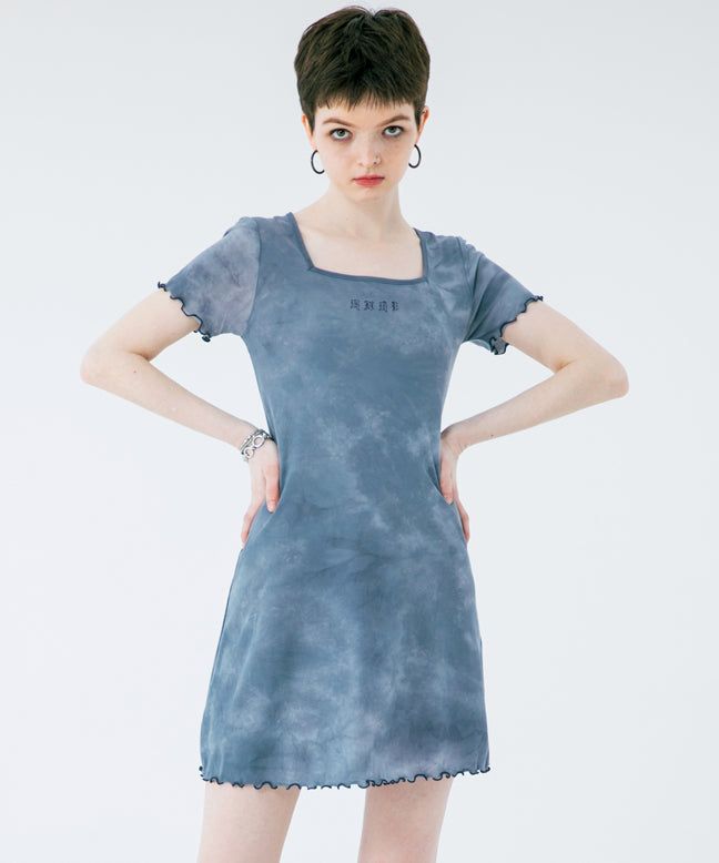 SQUARE NECK TIE DYE SLIM DRESS