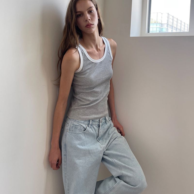 Ringer Cotton Sleeveless_Melange Gray