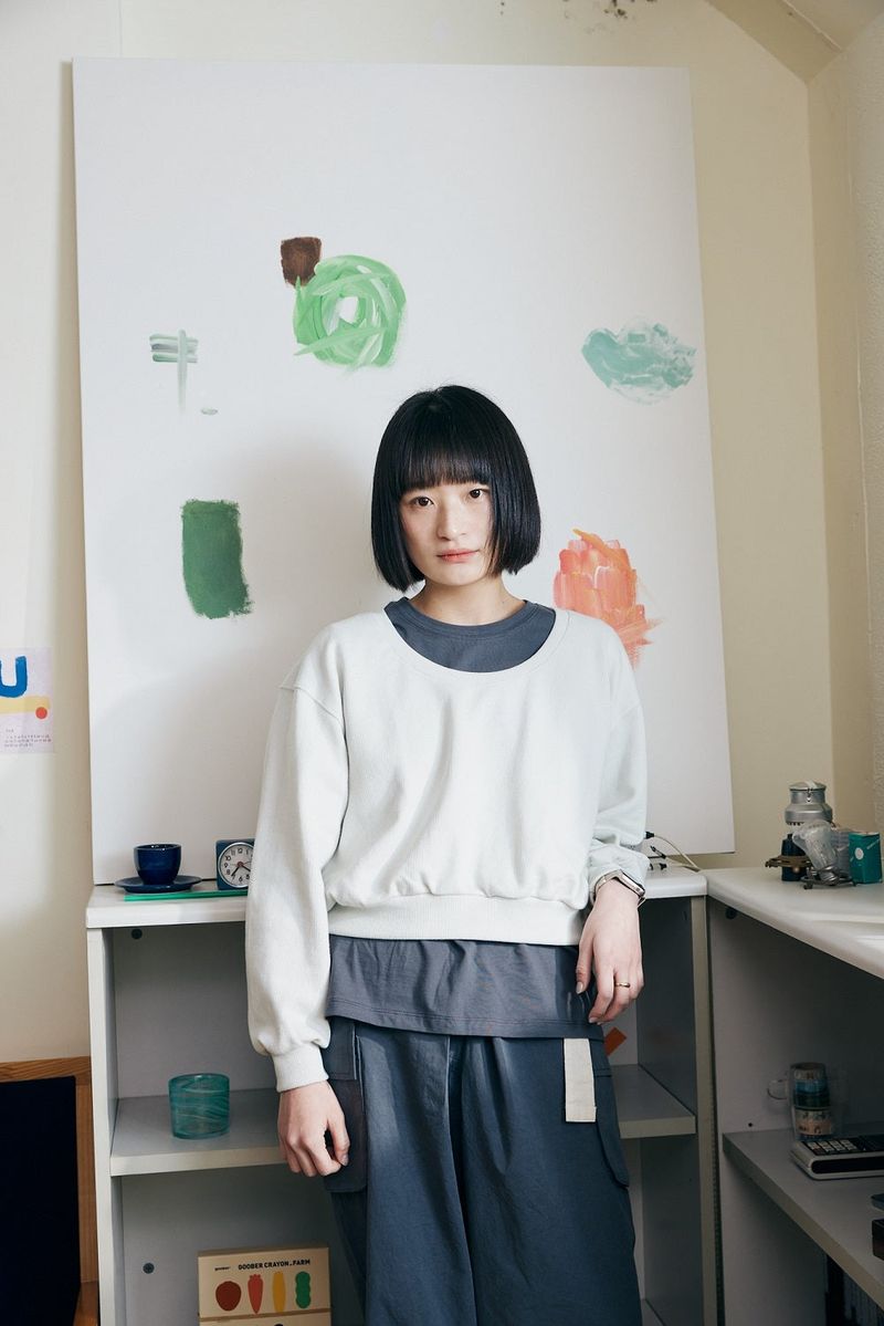 U-neck crop sweatshirt / Mint Grey