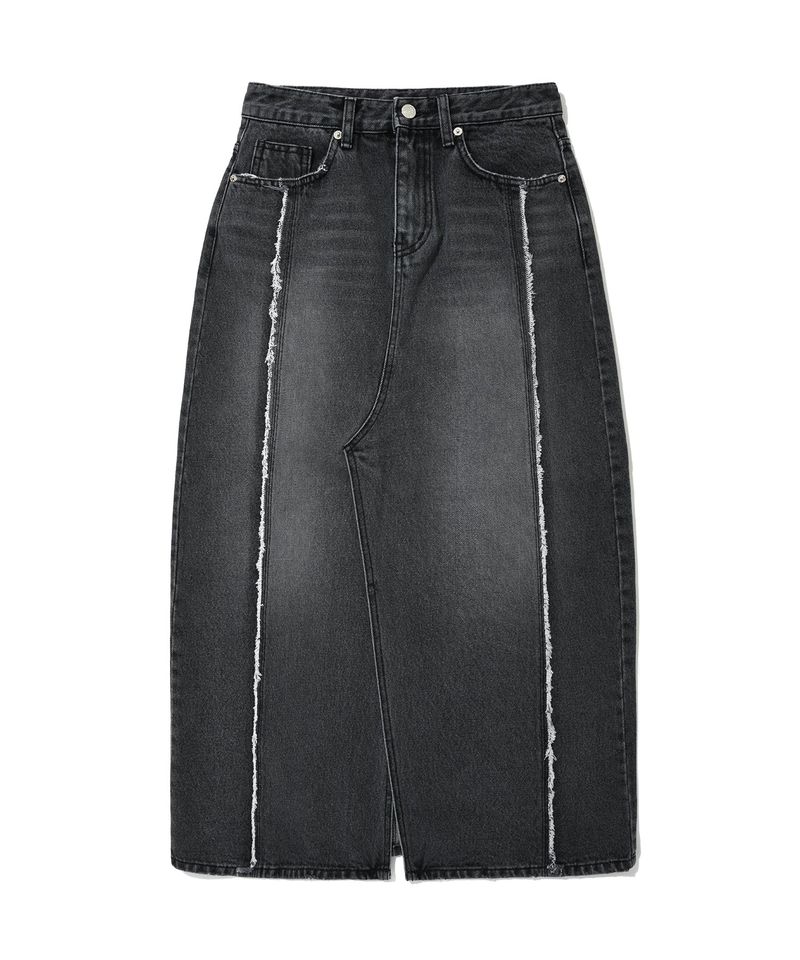 CHUCK(チャック)の「フリンジマキシデニムスカート/ CHUCK FRINGE MAXI DENIM SKIRT (DARK GRAY)(Skirts)」