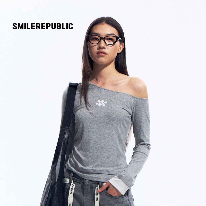 SMILEREPUBLIC（スマイルリパブリック）の「グレー ワンショルダー ストレッチトップ レディース（トップス）」