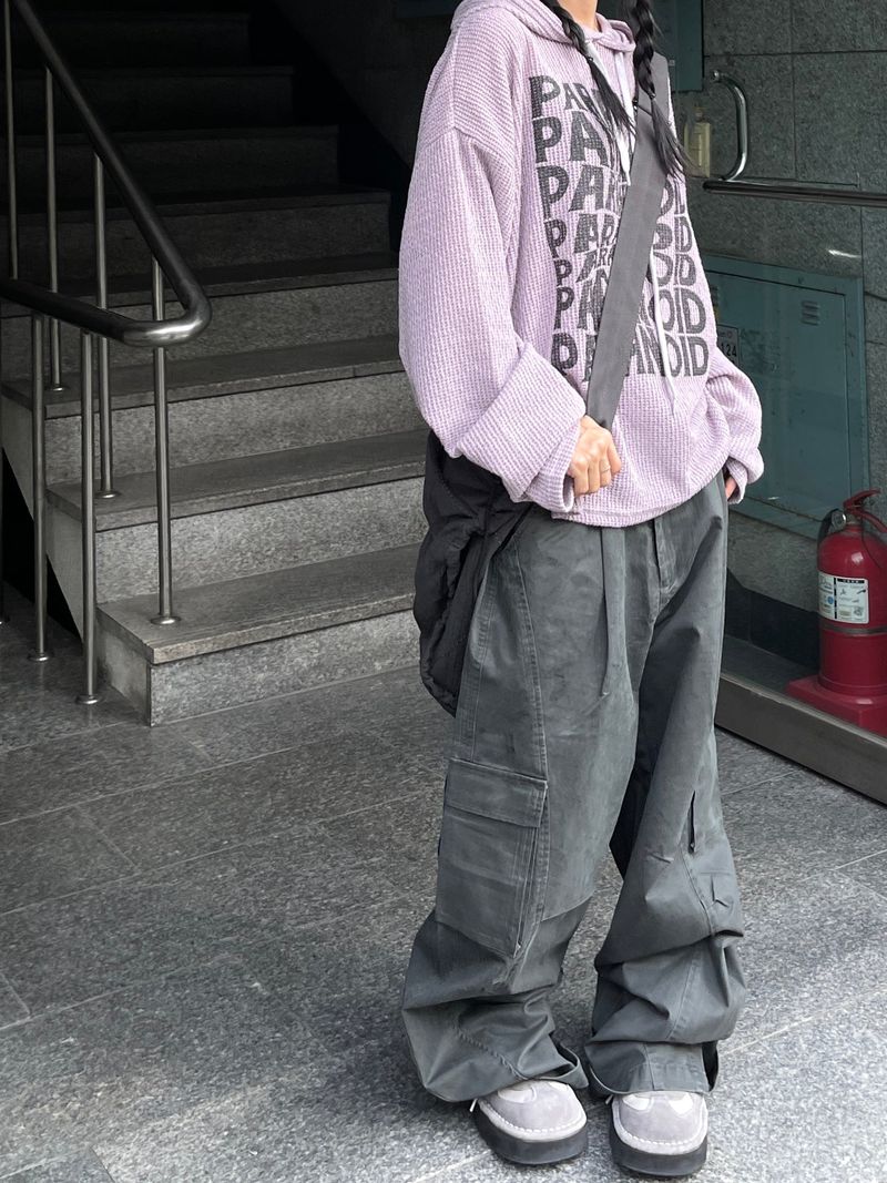 Ehren Charcoal Pintuck Wide Cargo Pants