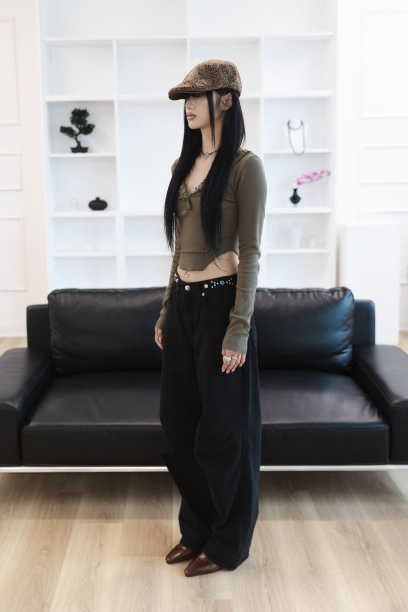 [Sepia] Stud cotton pants
