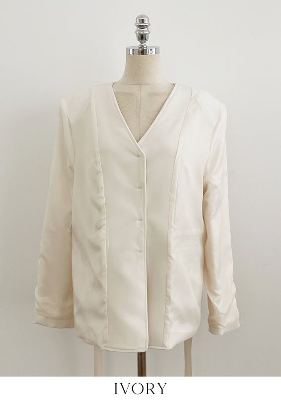 Illy V-neck No Collar Jacket (Belt set)