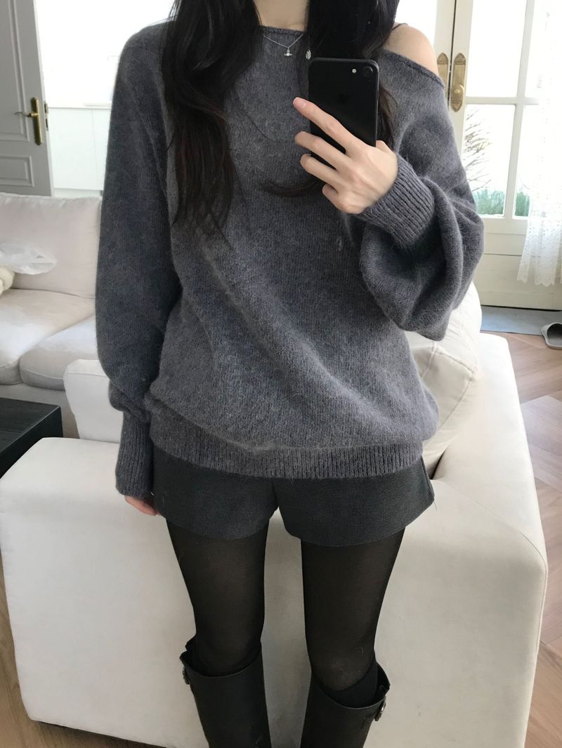 Angora Off-Shoulder Knitwear (3 colors)