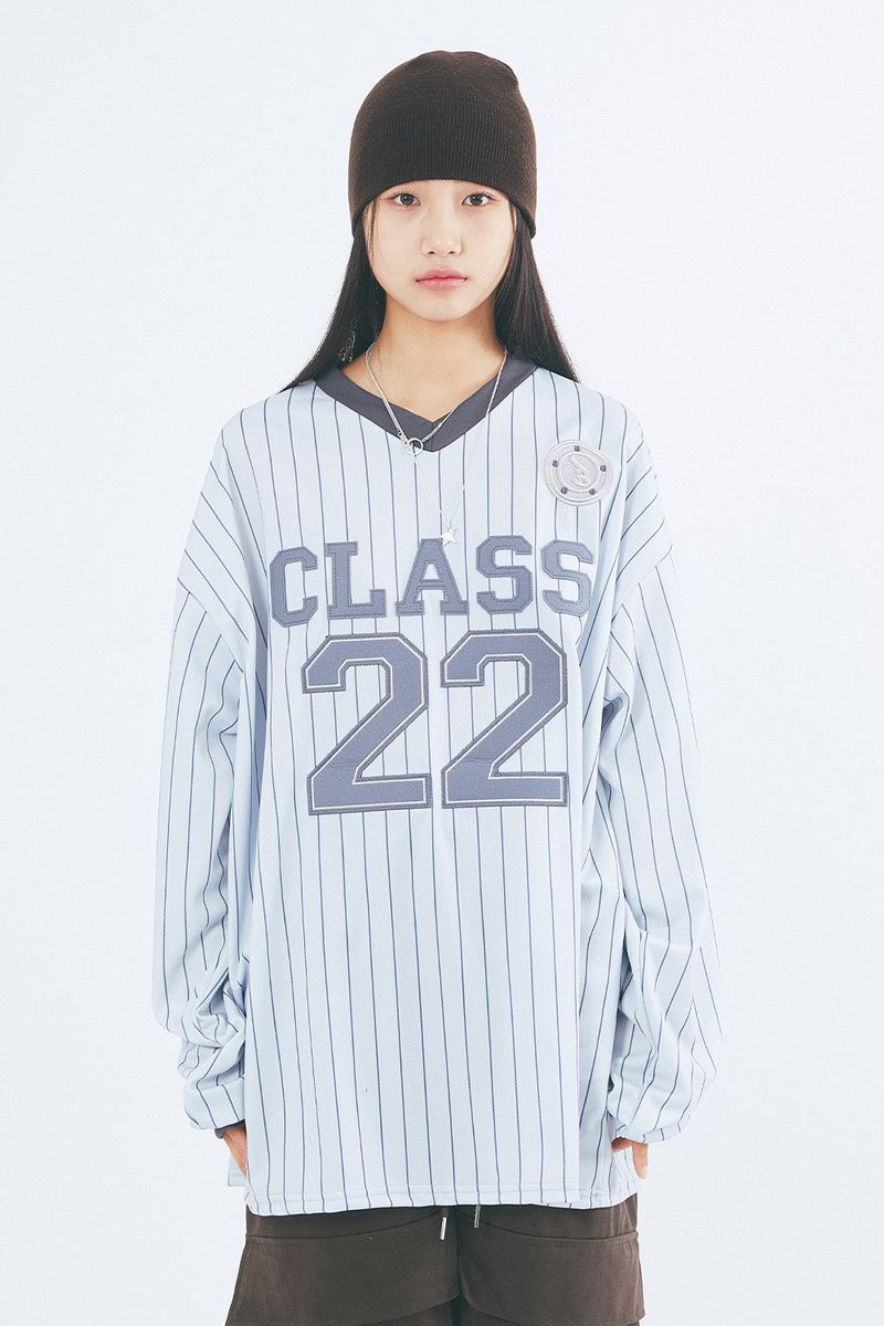 Raucohouse(ラウコハウス)の「Pinstripe v-neck jersey long sleeve(Tops)」