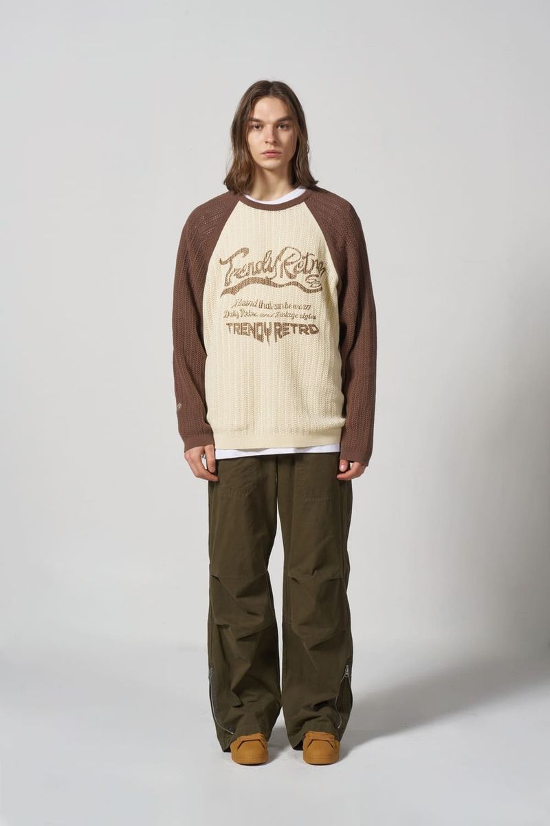 WAVE LOGO CHAIN KNIT = BROWN