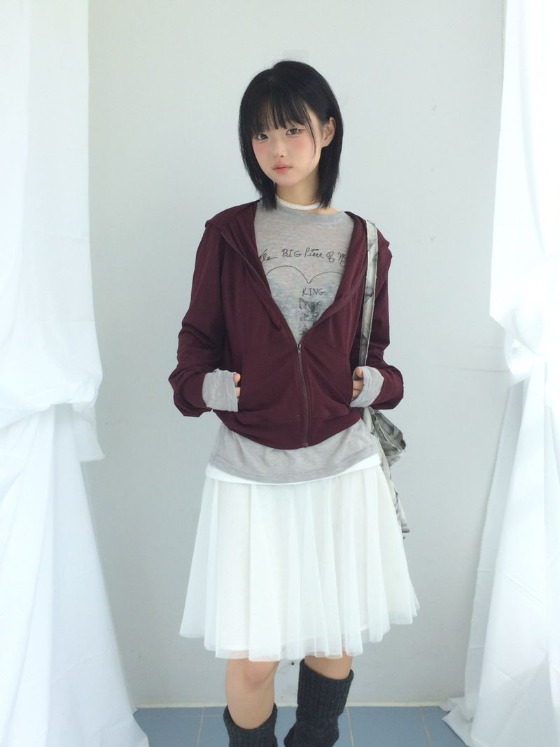 See-through curve layered skirt