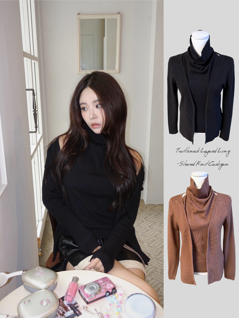 dereborujo（ドレボルゾー）の「Turtleneck Layered Long-Sleeved Knit Cardigan（Tops）」