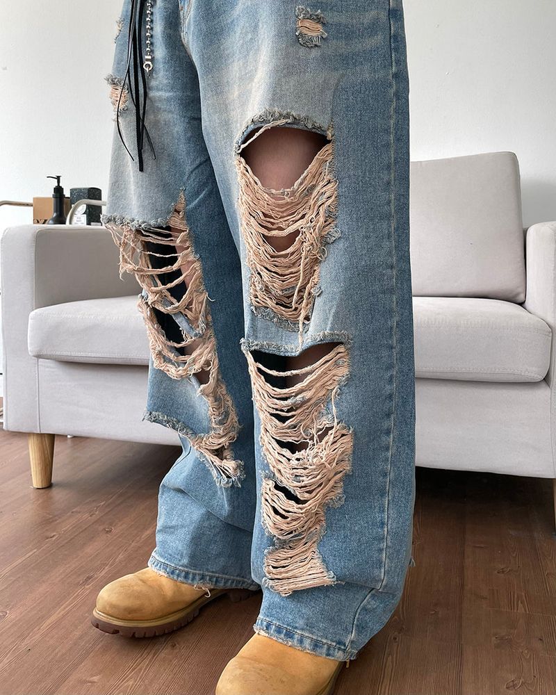 Damage Washing Denim Pants