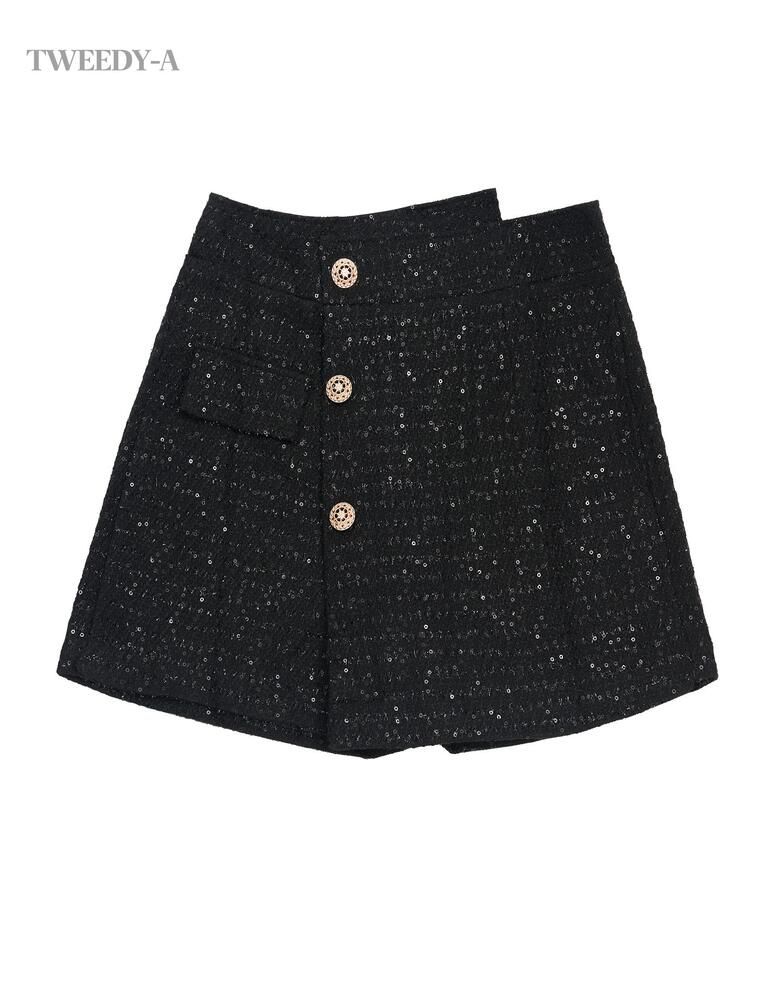TWEEDY-A（ツウィーディア）の「Lucid tweed gold button tweed skirt pants black（Skirts）」