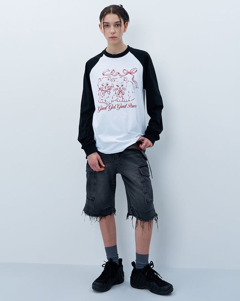 RIBBON CATS CROP LONG SLEEVE-BLACK