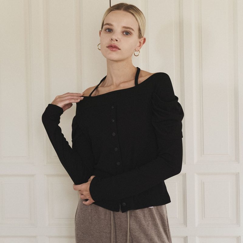 Lush shirring T-shirt (black)