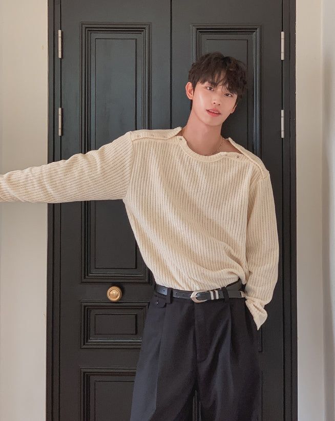 Rubber Velour Double Henley Neck Knit