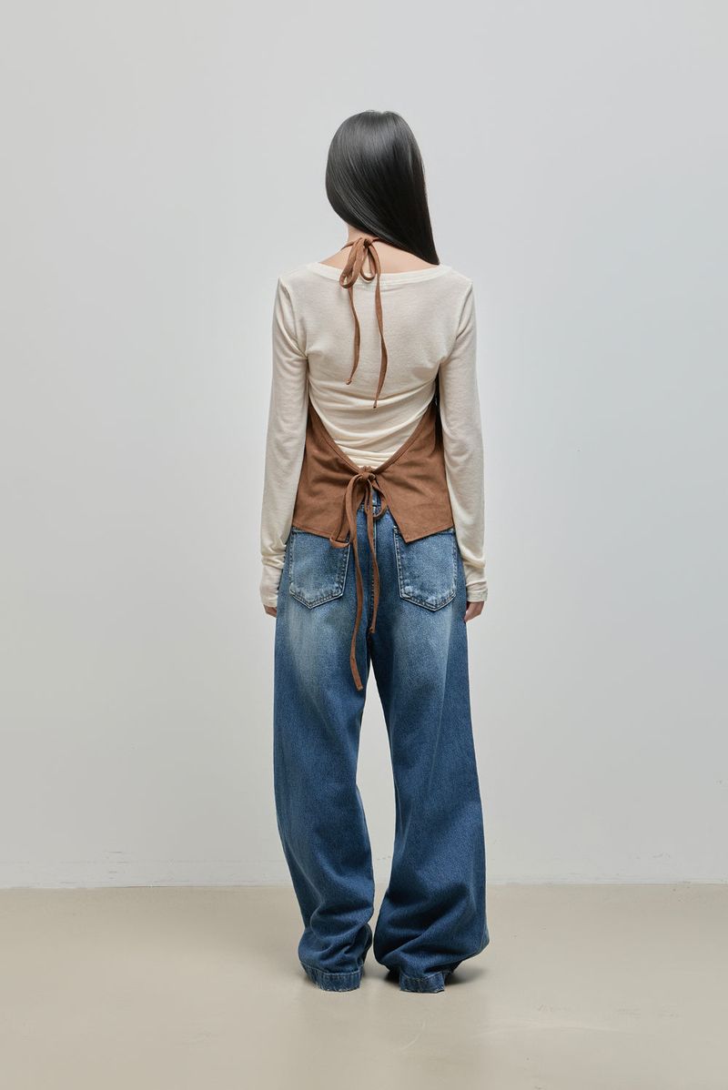 Halter-Tie Suede Apron_Brown