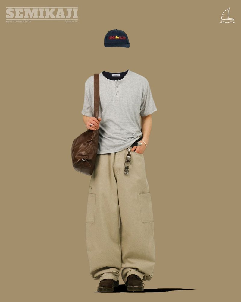 DE レイヤードポケットワイドパンツ