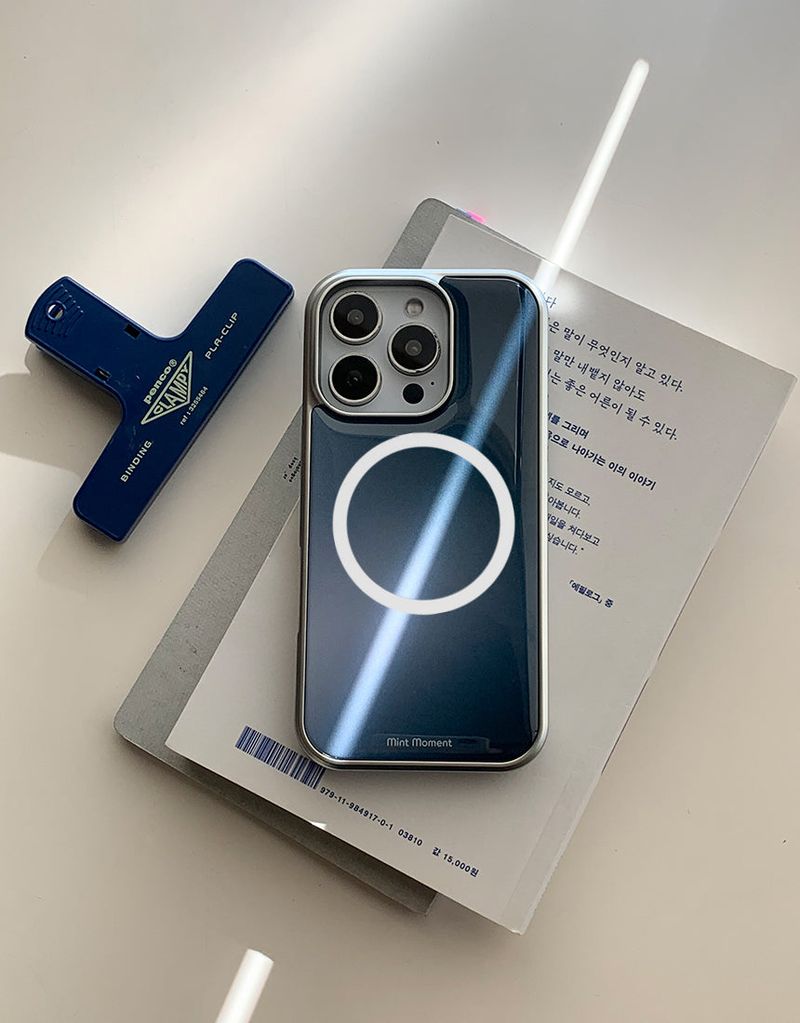 [MADE]ディープブルー シルバー エポキシ MagSafeバンパー iPhoneケース