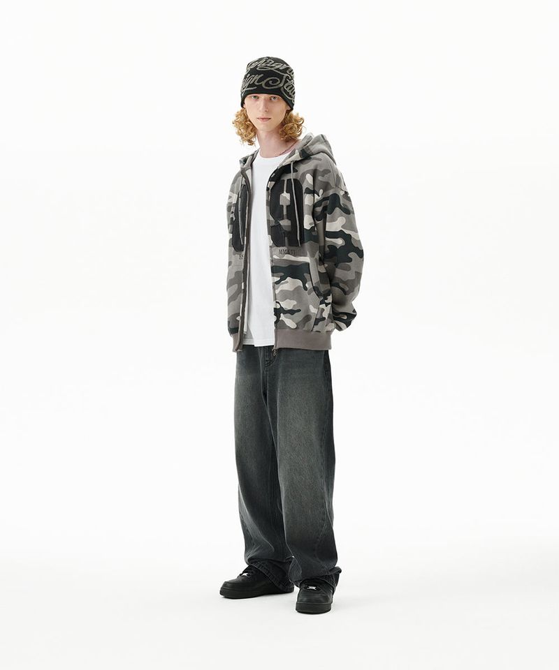 CAMO APPLIQUE ZIP UP HOODIE