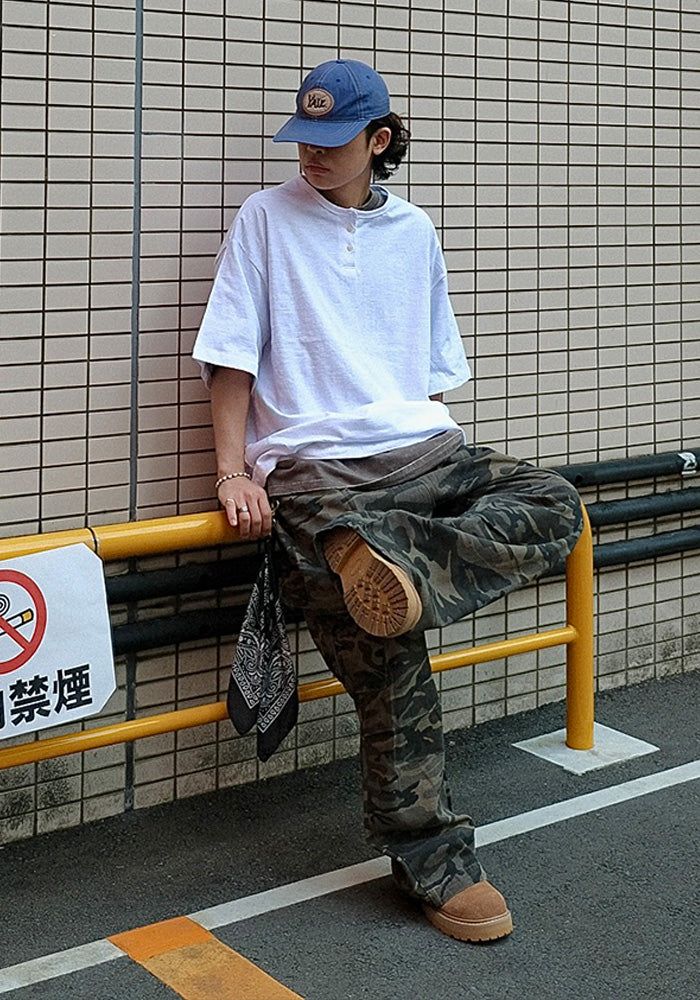 [SEMADE] Short Slub Henley Neck Over Sleeve 슬럽 헨리넥 티셔츠 (반팔)