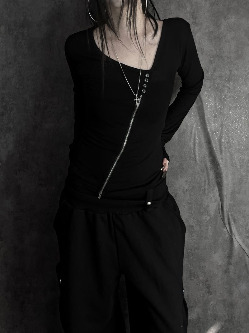 diagonal zipper button T (2color)