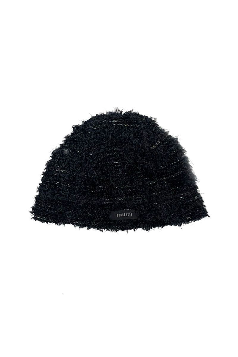 Hairy Knit Beanie Hat (Black)