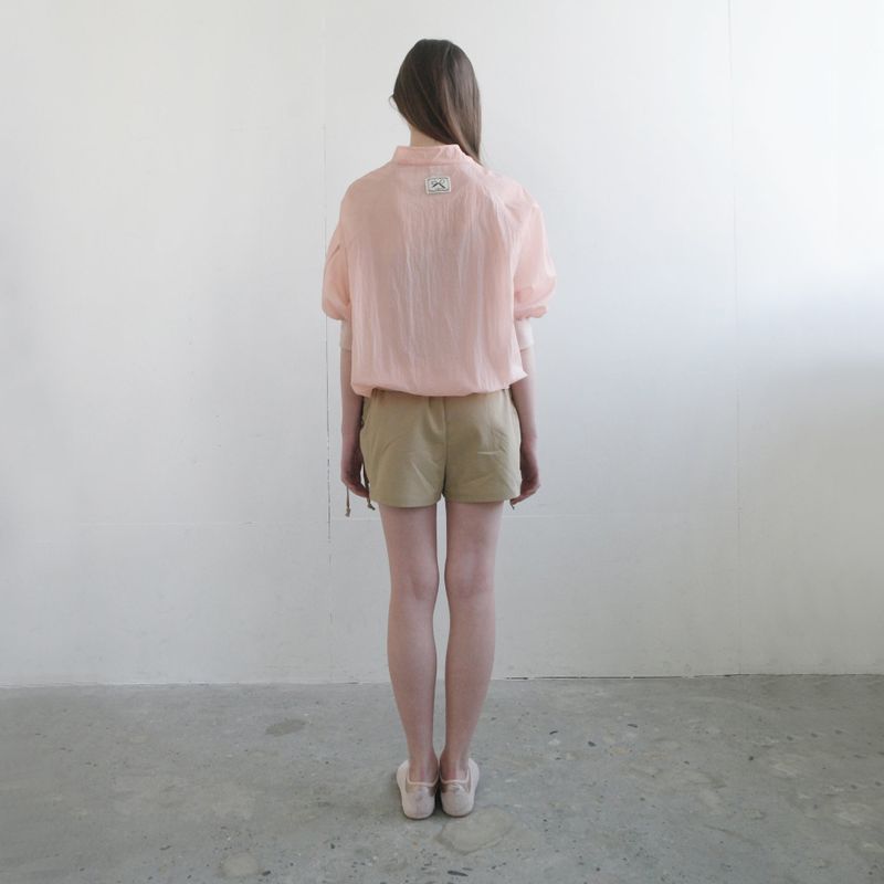 Pink Nylon Ruffle Blouse