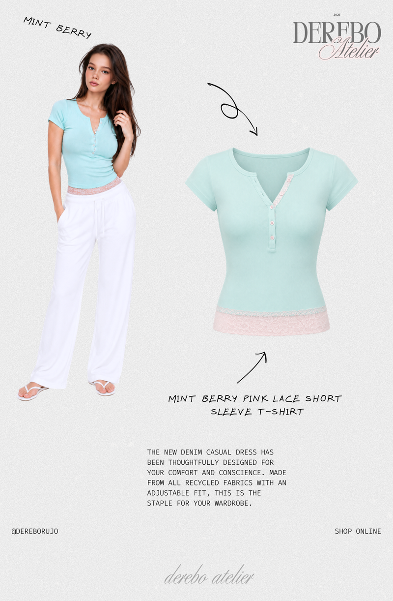Mint Berry Pink Lace Short Sleeve T-shirt
