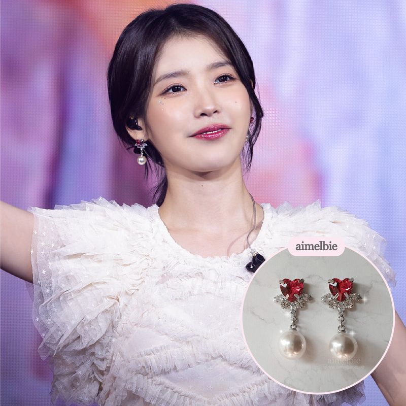 [IU Piercing] Heart Crystal and Pearl Piercing - Rosepink
